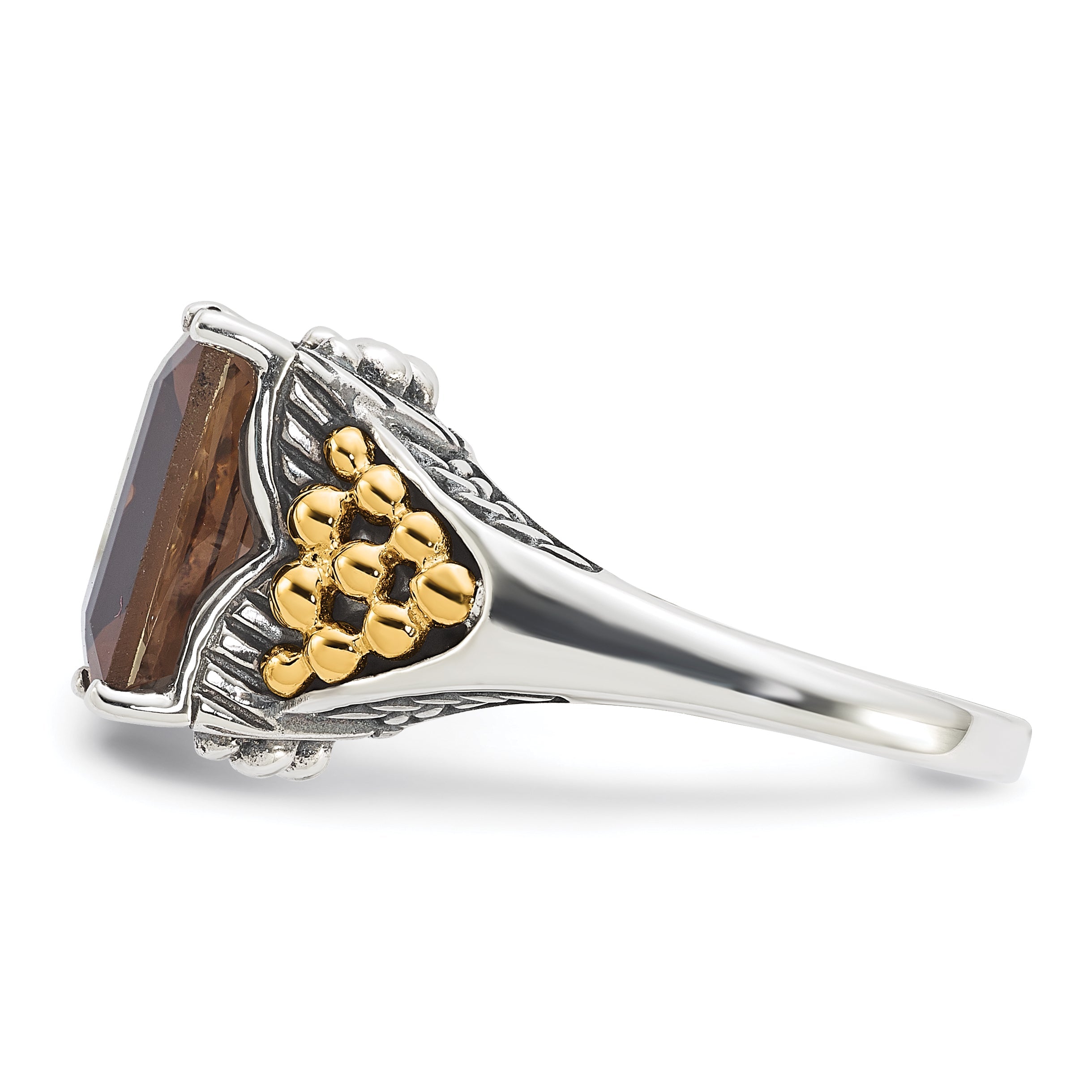 14K/silver Bicolor Sterlingsilber 14K Akzente Antikisiert Rauch Quarz Ring