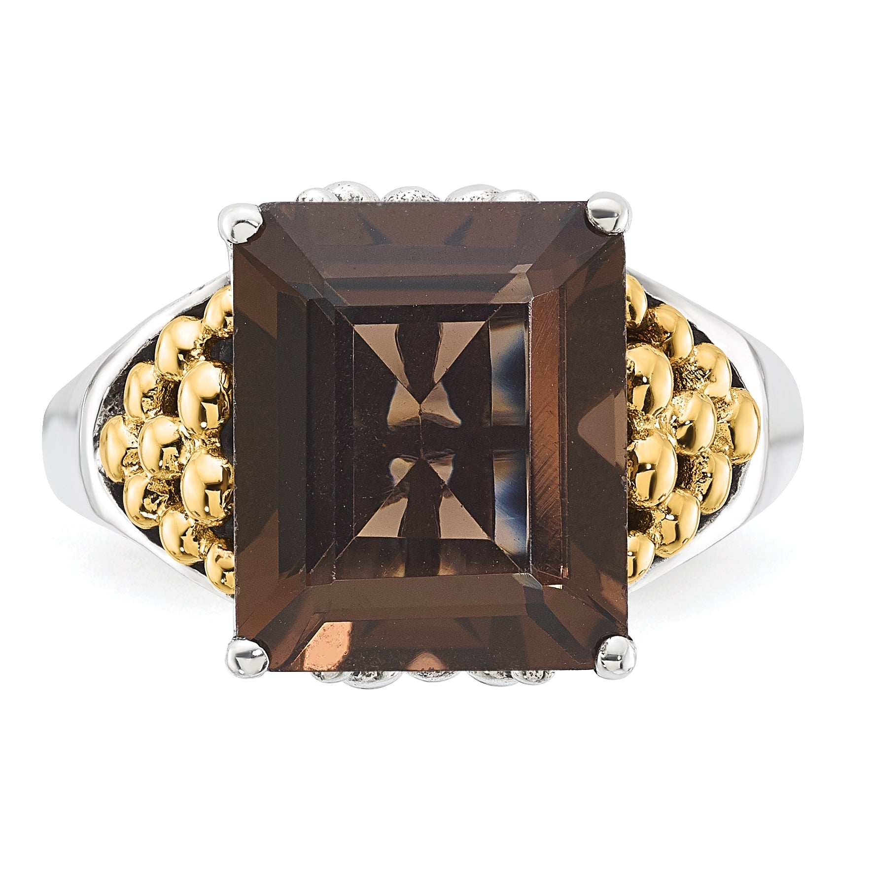 14K/silver Bicolor Sterlingsilber 14K Akzente Antikisiert Rauch Quarz Ring
