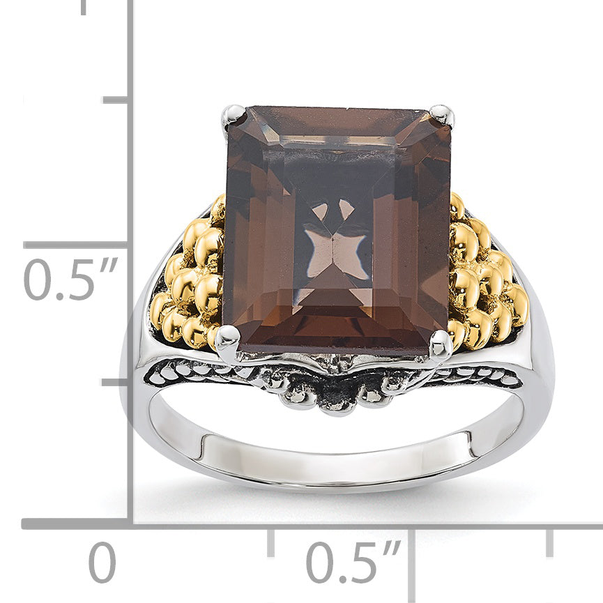 14K/silver Bicolor Sterlingsilber 14K Akzente Antikisiert Rauch Quarz Ring