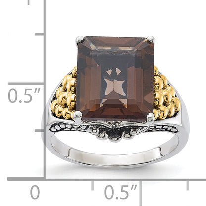 14K/silver Bicolor Sterlingsilber 14K Akzente Antikisiert Rauch Quarz Ring