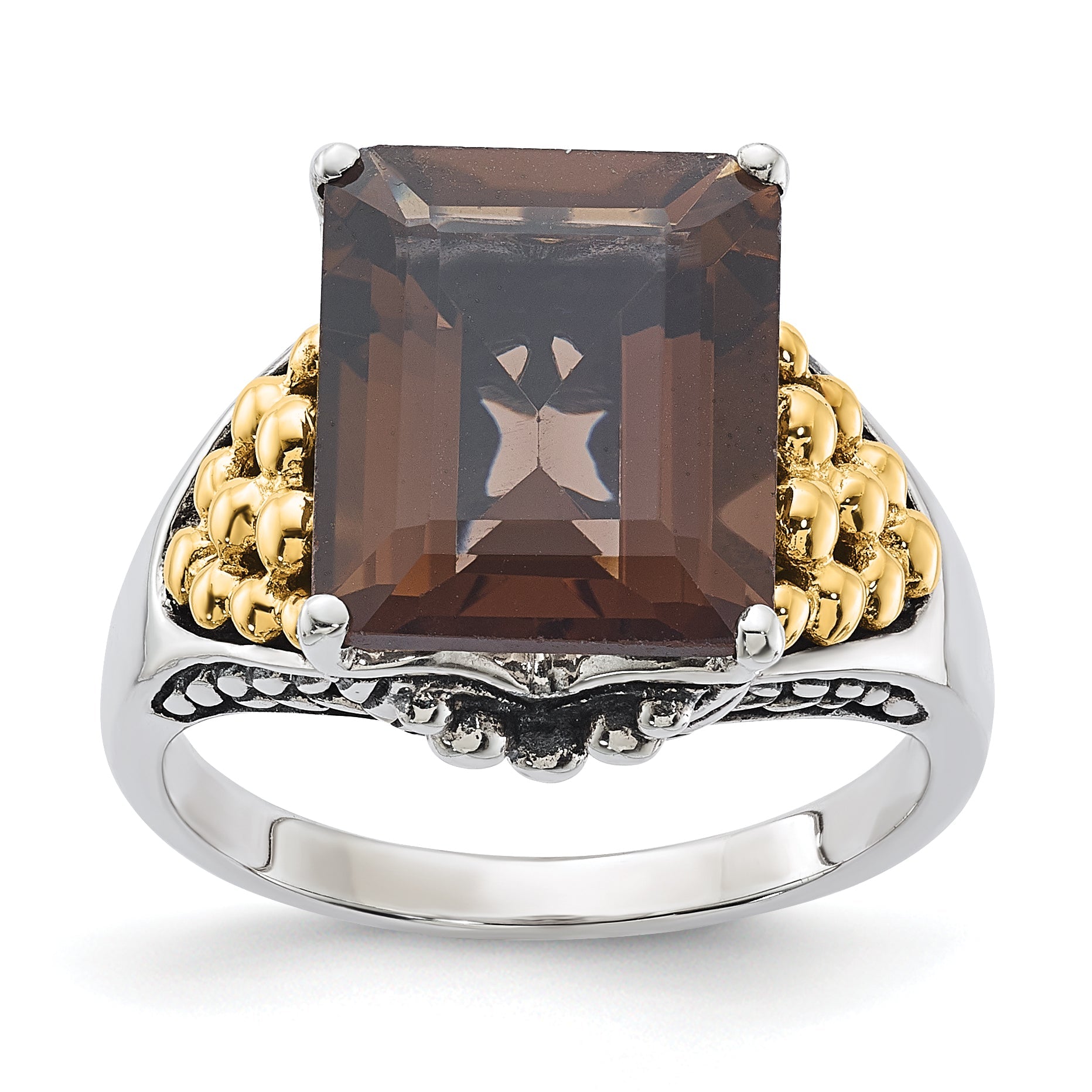14K/silver Bicolor Sterlingsilber 14K Akzente Antikisiert Rauch Quarz Ring