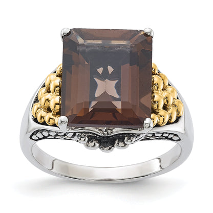 14K/silver Bicolor Sterlingsilber 14K Akzente Antikisiert Rauch Quarz Ring