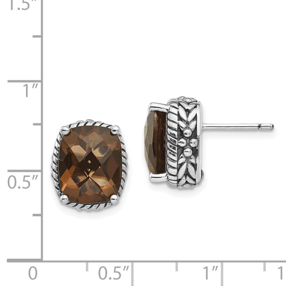 Shey Couture Sterlingsilber Ohrstecker mit antikem Kissenschliff-Karomuster Rauchquarz