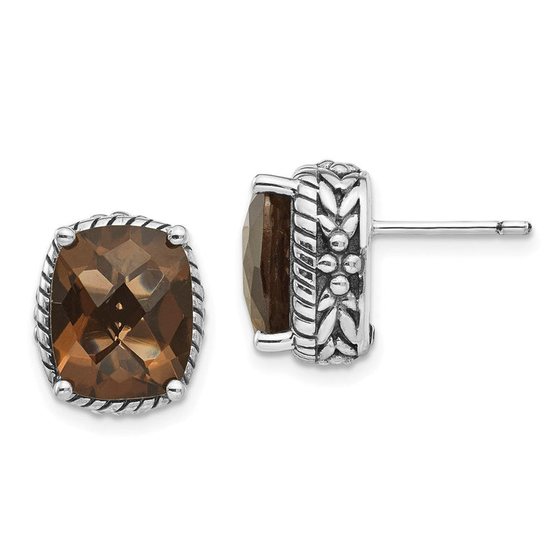 Shey Couture Sterlingsilber Ohrstecker mit antikem Kissenschliff-Karomuster Rauchquarz