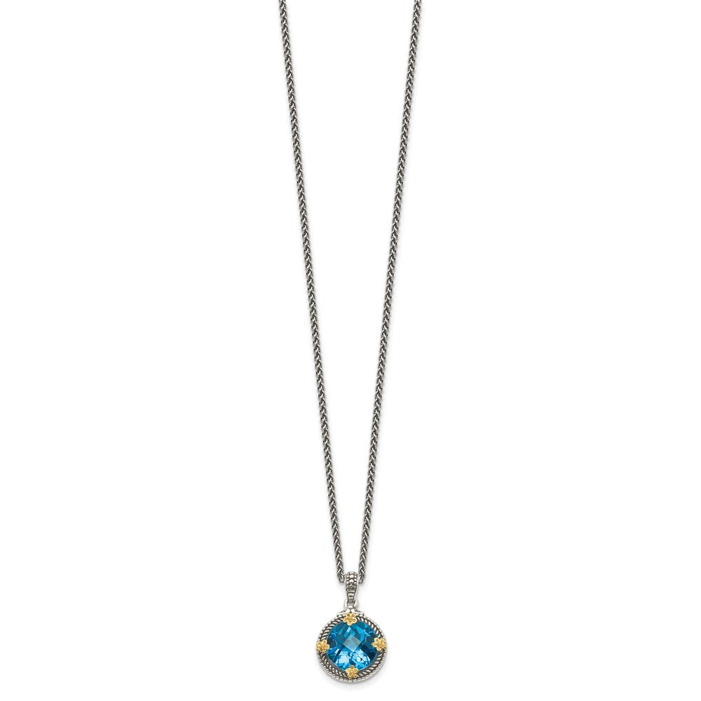 14K/silver Bicolor Shey Couture Sterlingsilber mit 14K Akzente 18 Zoll Antikisiert Rund Schweizer Blautopas Halskette