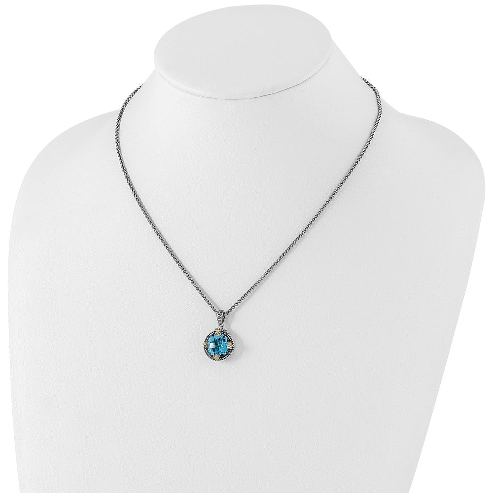 14K/silver Bicolor Shey Couture Sterlingsilber mit 14K Akzente 18 Zoll Antikisiert Rund Schweizer Blautopas Halskette