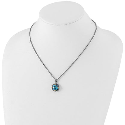 14K/silver Bicolor Shey Couture Sterlingsilber mit 14K Akzente 18 Zoll Antikisiert Rund Schweizer Blautopas Halskette