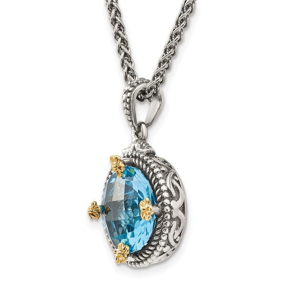 14K/silver Bicolor Shey Couture Sterlingsilber mit 14K Akzente 18 Zoll Antikisiert Rund Schweizer Blautopas Halskette