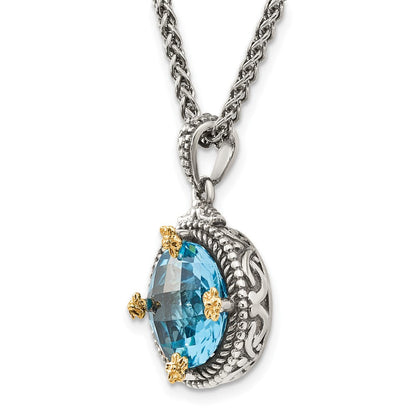 14K/silver Bicolor Shey Couture Sterlingsilber mit 14K Akzente 18 Zoll Antikisiert Rund Schweizer Blautopas Halskette