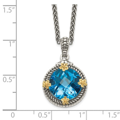 14K/silver Bicolor Shey Couture Sterlingsilber mit 14K Akzente 18 Zoll Antikisiert Rund Schweizer Blautopas Halskette