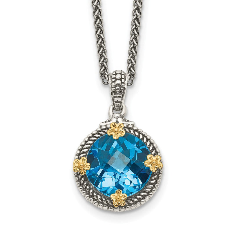 14K/silver Bicolor Shey Couture Sterlingsilber mit 14K Akzente 18 Zoll Antikisiert Rund Schweizer Blautopas Halskette