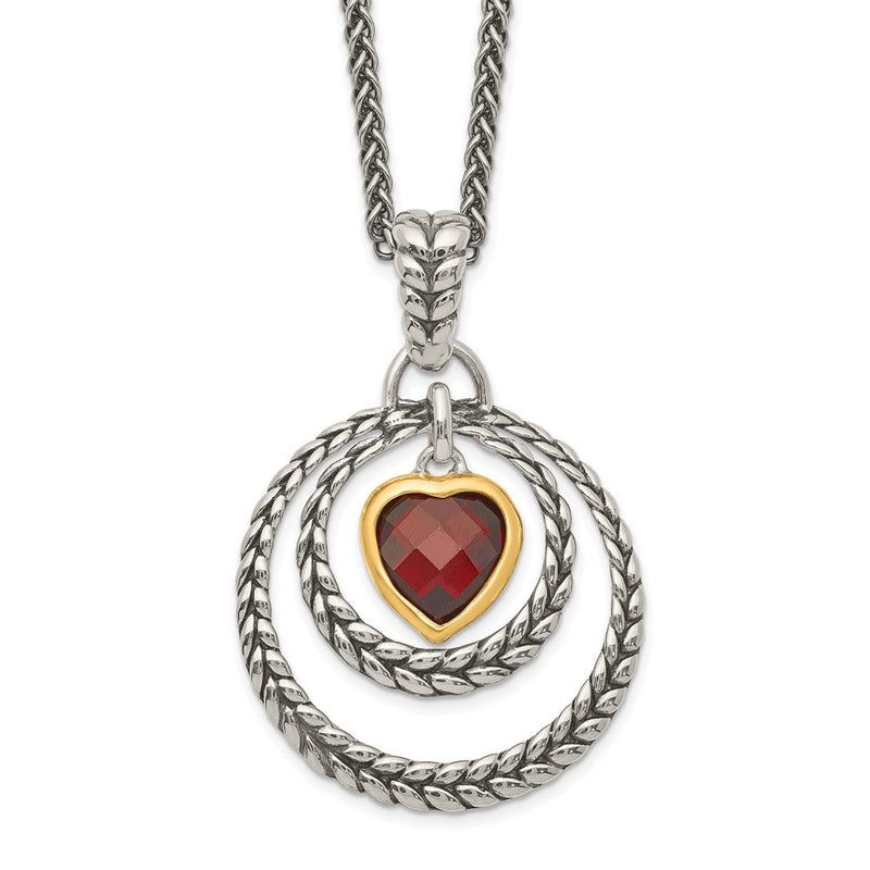 Sterlingsilber Shey Couture Goldfarben Glanz Beschichtet 18 Zoll Antikisiert Schachbrett Granat Herz Halskette