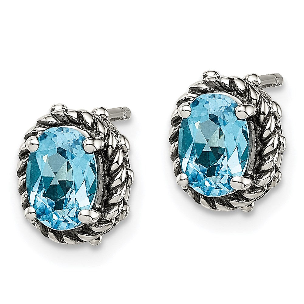 Shey Couture Sterlingsilber Ohrstecker mit antikisiertem ovalem Blautopas