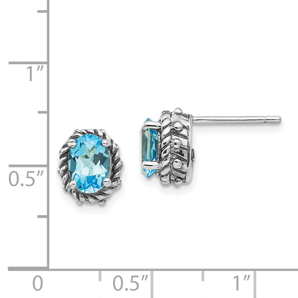 Shey Couture Sterlingsilber Ohrstecker mit antikisiertem ovalem Blautopas