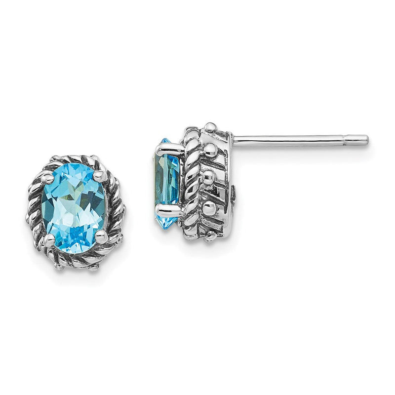 Shey Couture Sterlingsilber Ohrstecker mit antikisiertem ovalem Blautopas
