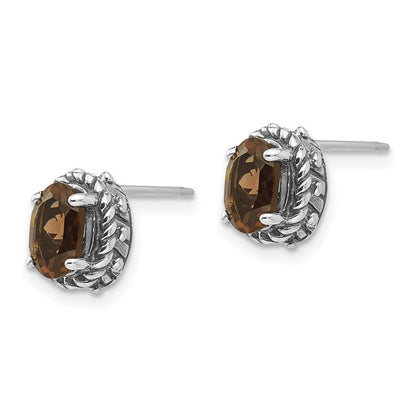 Shey Couture Ohrstecker aus antikem Sterlingsilber mit ovalem Rauchquarz