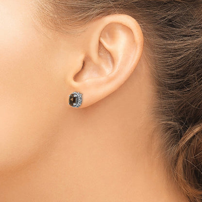 Shey Couture Ohrstecker aus antikem Sterlingsilber mit ovalem Rauchquarz