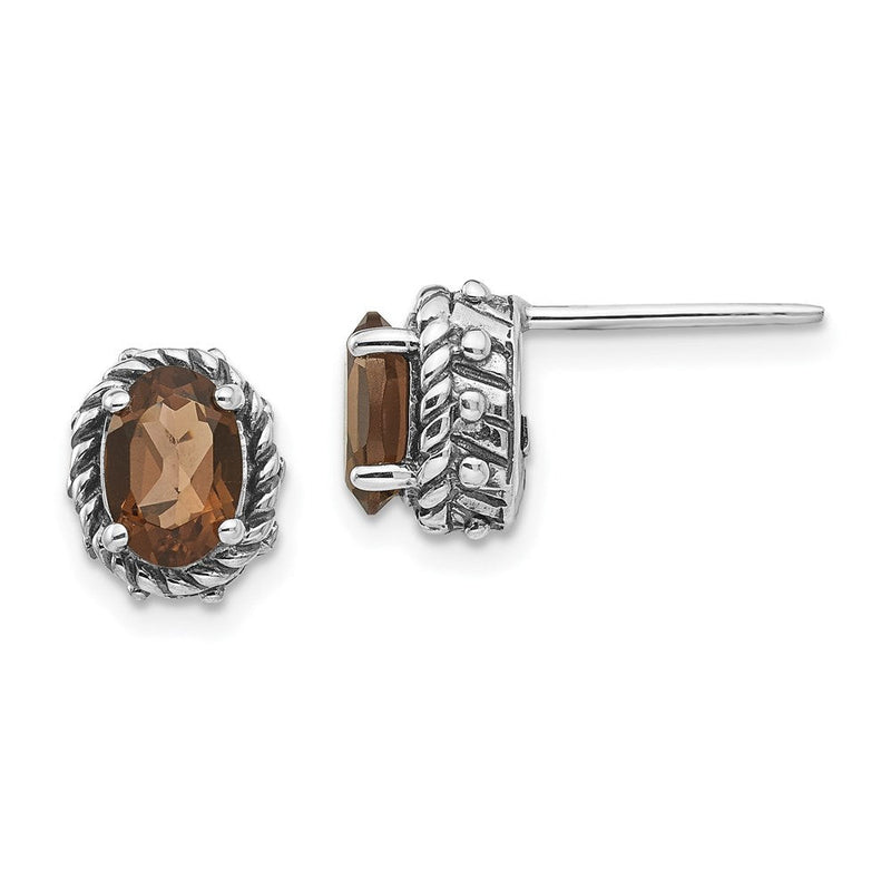 Shey Couture Ohrstecker aus antikem Sterlingsilber mit ovalem Rauchquarz