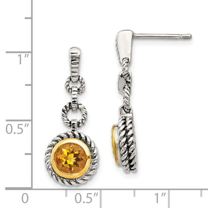 Shey Couture Ohrhänger mit Ohrstecker aus Sterlingsilber, goldfarben flashvergoldet, antikiert, mit rundem Citrin in Fassung