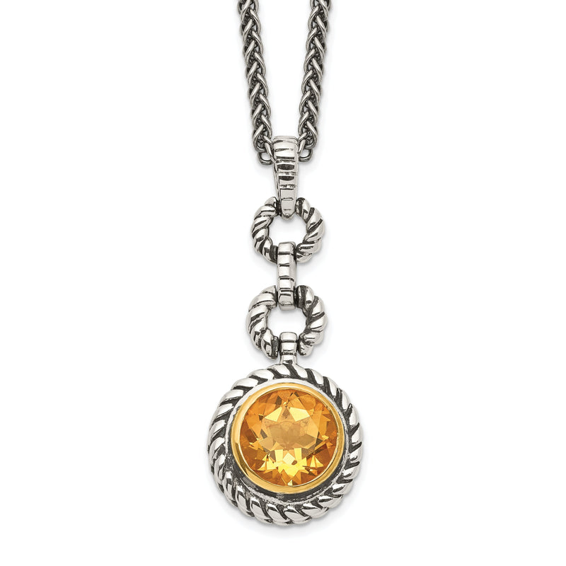 Sterlingsilber Shey Couture Goldfarben Glanz Beschichtet 18 Zoll Antikisiert Rund Zargenfassung Citrin Halskette