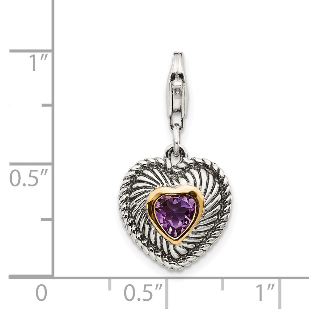 14K/silver Bicolor Shey Couture Sterlingsilber mit 14K Akzente Antikisiert Amethyst Herz Karabinerverschluss Charm