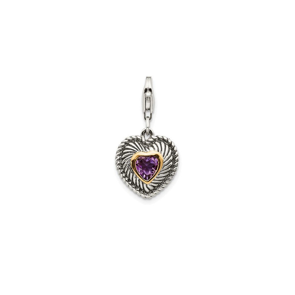 14K/silver Bicolor Shey Couture Sterlingsilber mit 14K Akzente Antikisiert Amethyst Herz Karabinerverschluss Charm