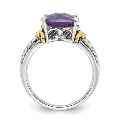 14K/silver Bicolor Sterlingsilber mit 14K Akzente Antikisiert Amethyst Ring (size 7 Nur)