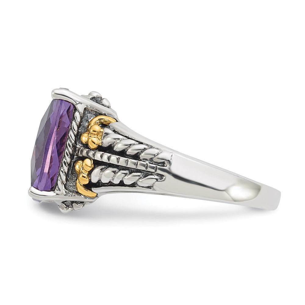 14K/silver Bicolor Sterlingsilber mit 14K Akzente Antikisiert Amethyst Ring (size 7 Nur)