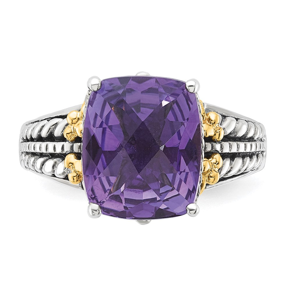 14K/silver Bicolor Sterlingsilber mit 14K Akzente Antikisiert Amethyst Ring (size 7 Nur)