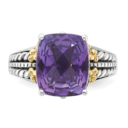 14K/silver Bicolor Sterlingsilber mit 14K Akzente Antikisiert Amethyst Ring (size 7 Nur)