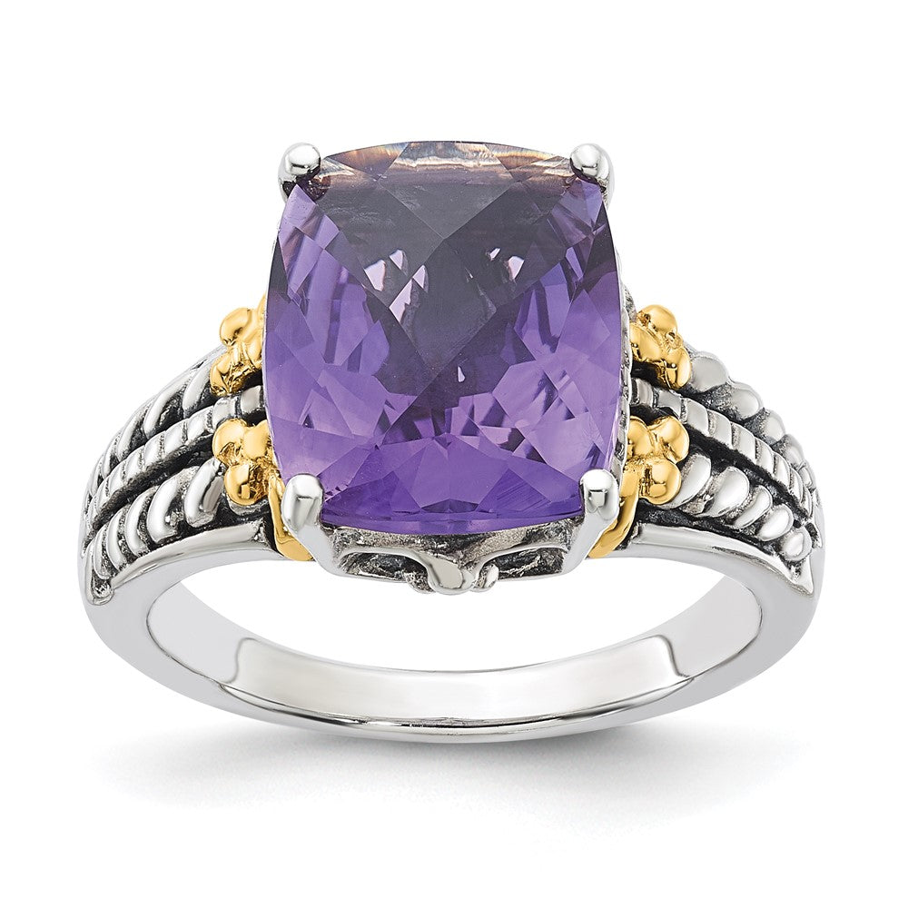 14K/silver Bicolor Sterlingsilber mit 14K Akzente Antikisiert Amethyst Ring (size 7 Nur)