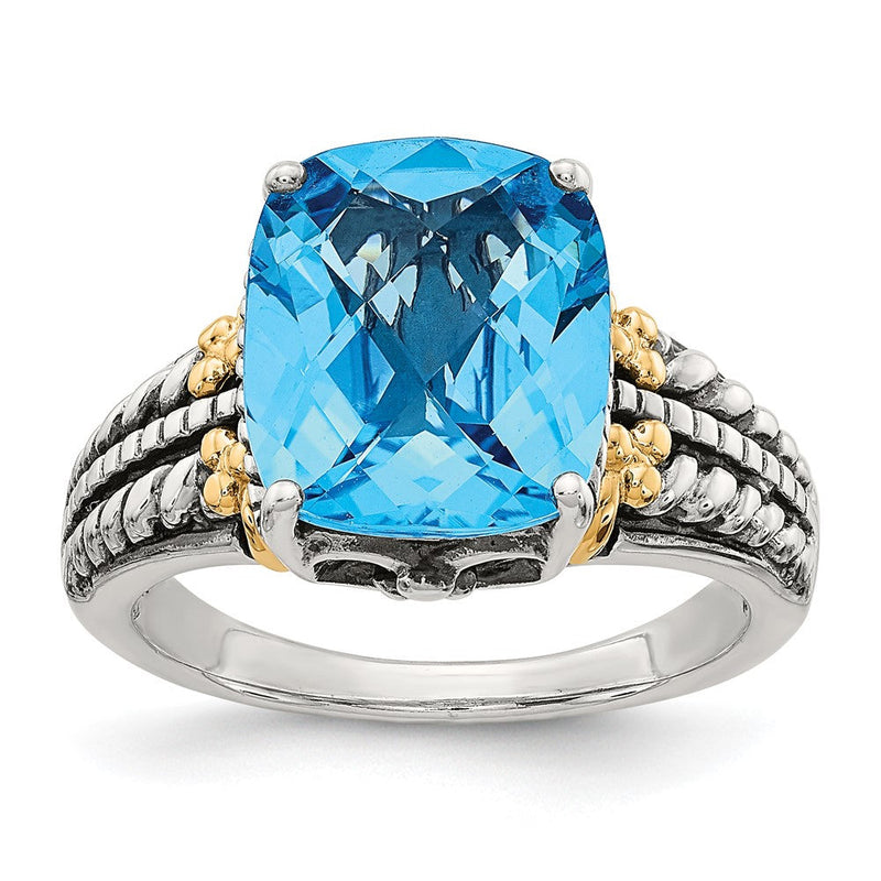 14K/silver Bicolor Shey Couture Sterlingsilber mit 14K Akzente Antikisiert Schachbrett Kissen Schweizer Blautopas Ring (size 6 Nur)