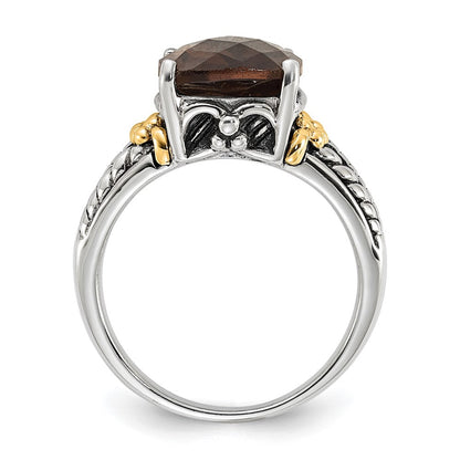 14K/silver Bicolor Sterlingsilber 14K Akzente Poliert & Antikisiert Rauch Quarz Ring