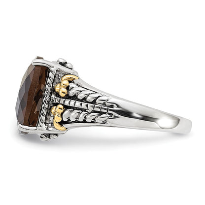 14K/silver Bicolor Sterlingsilber 14K Akzente Poliert & Antikisiert Rauch Quarz Ring