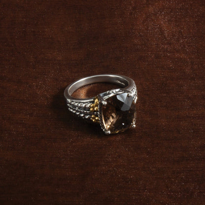 14K/silver Bicolor Sterlingsilber 14K Akzente Poliert & Antikisiert Rauch Quarz Ring