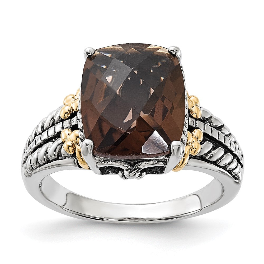 14K/silver Bicolor Sterlingsilber 14K Akzente Poliert & Antikisiert Rauch Quarz Ring