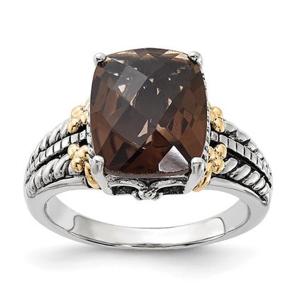 14K/silver Bicolor Sterlingsilber 14K Akzente Poliert & Antikisiert Rauch Quarz Ring