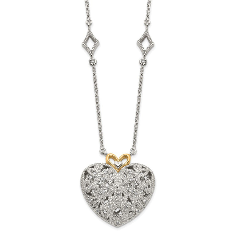 14K/silver Bicolor Shey Couture Sterlingsilber Rhodiniert mit 14K Akzente 18 Zoll Diamant Vintage Herz Halskette