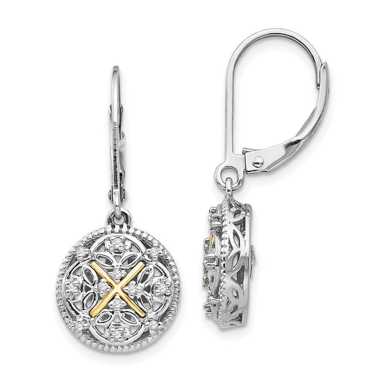 14K/silver Bicolor Shey Couture Sterlingsilber Rhodiniert mit 14K Akzente Diamant Brisur Hängend Vintage Ohrringe