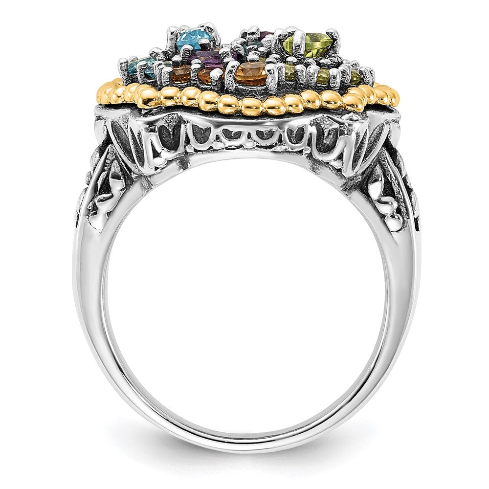 14K/silver Bicolor Sterlingsilber 14K Akzente Poliert & Antikisiert 1.43tw Multi Edelstein Ring