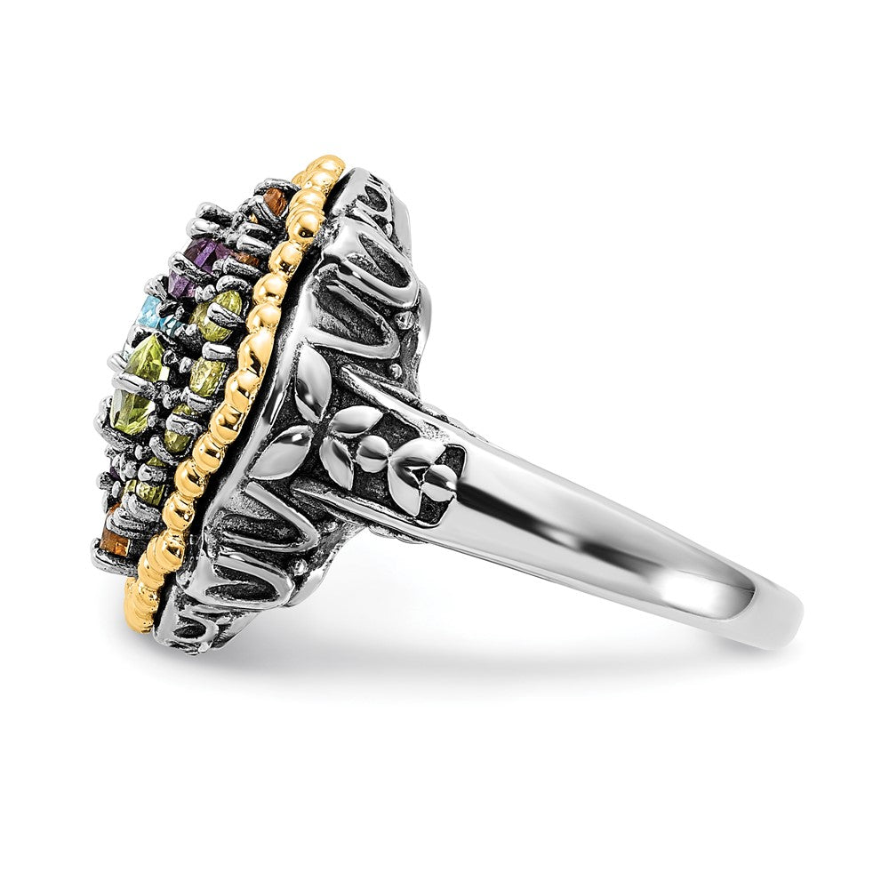 14K/silver Bicolor Sterlingsilber 14K Akzente Poliert & Antikisiert 1.43tw Multi Edelstein Ring