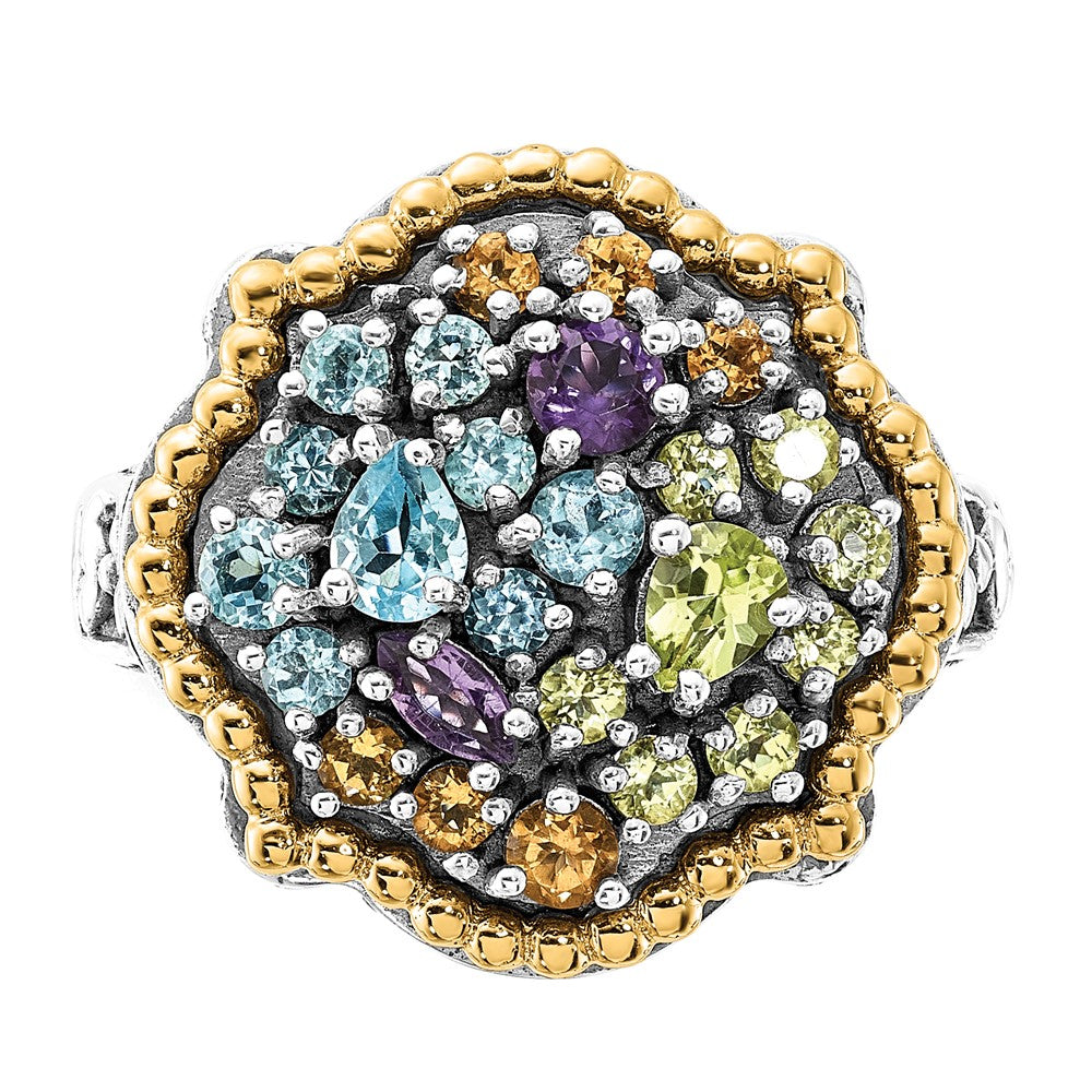 14K/silver Bicolor Sterlingsilber 14K Akzente Poliert & Antikisiert 1.43tw Multi Edelstein Ring