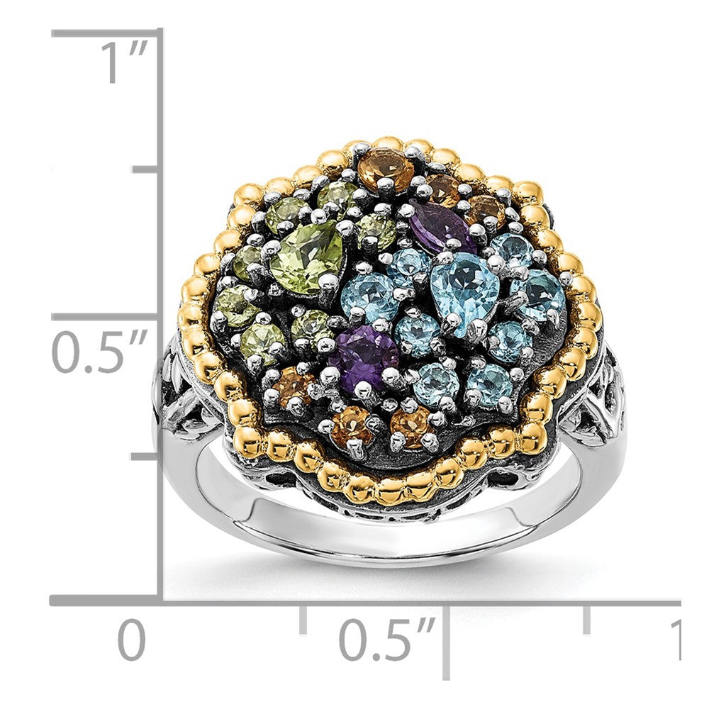 14K/silver Bicolor Sterlingsilber 14K Akzente Poliert & Antikisiert 1.43tw Multi Edelstein Ring