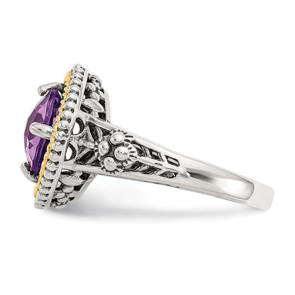 14K/silver Bicolor Shey Couture Sterlingsilber mit 14K Akzente Antikisiert Schachbrett Schliff Cushon Amethyst Ring