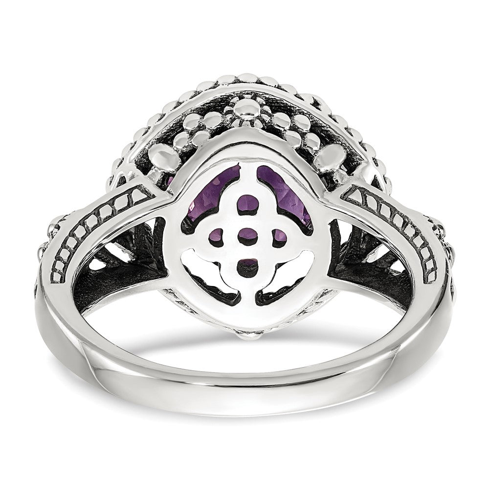 14K/silver Bicolor Shey Couture Sterlingsilber mit 14K Akzente Antikisiert Schachbrett Schliff Cushon Amethyst Ring