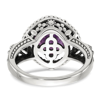 14K/silver Bicolor Shey Couture Sterlingsilber mit 14K Akzente Antikisiert Schachbrett Schliff Cushon Amethyst Ring