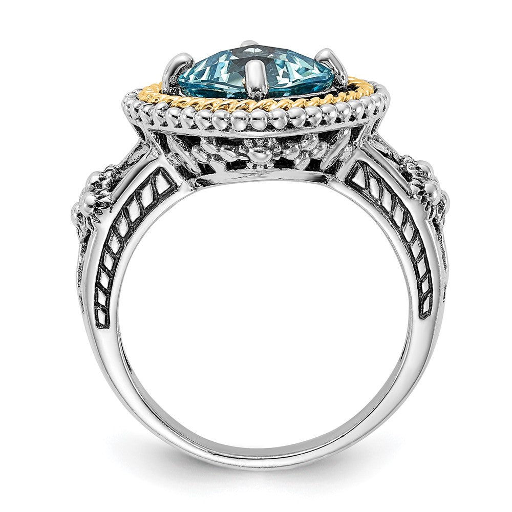 14K/silver Bicolor Sterlingsilber 14K Akzente Poliert & Antikisiert Schweizer Blautopas Ring (size 6 Nur)