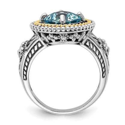 14K/silver Bicolor Sterlingsilber 14K Akzente Poliert & Antikisiert Schweizer Blautopas Ring (size 6 Nur)