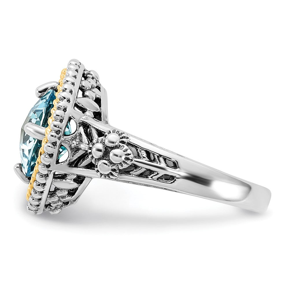14K/silver Bicolor Sterlingsilber 14K Akzente Poliert & Antikisiert Schweizer Blautopas Ring (size 6 Nur)