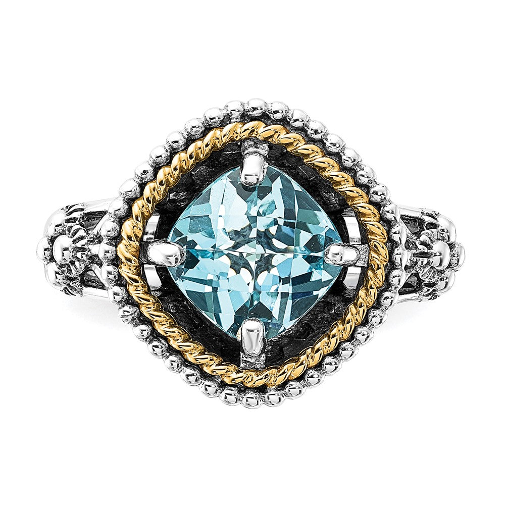 14K/silver Bicolor Sterlingsilber 14K Akzente Poliert & Antikisiert Schweizer Blautopas Ring (size 6 Nur)